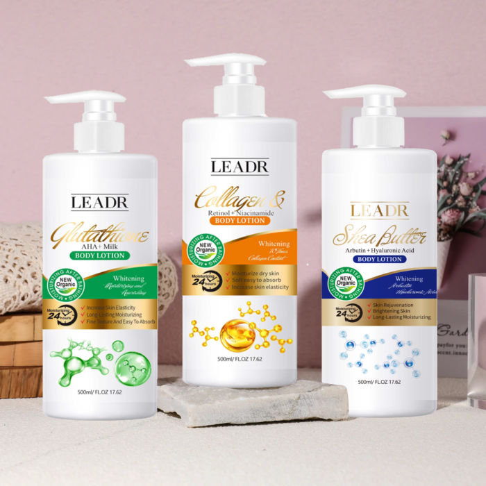 Wholesale LEADR OEM Organic Moisturizer Body Lotion for Dry Skin Whole Body Whitening Half Cast Hyaluronic Acid Collagen Hydrating Black Women - Image 3
