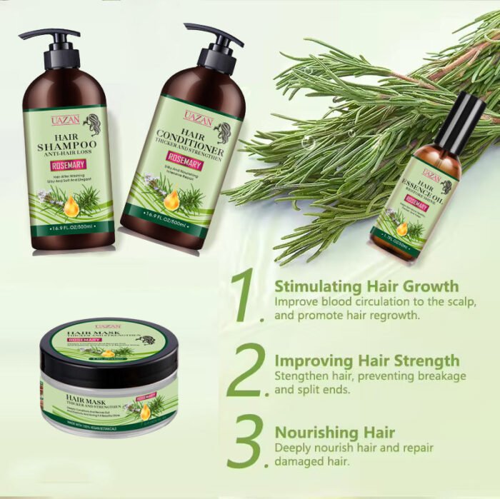 Wholesale UAZAN Professional Hair Treatment Growth Products Set Rosemary Hair Mask Shampoo And Conditioner Hair Serum Oil - Image 2