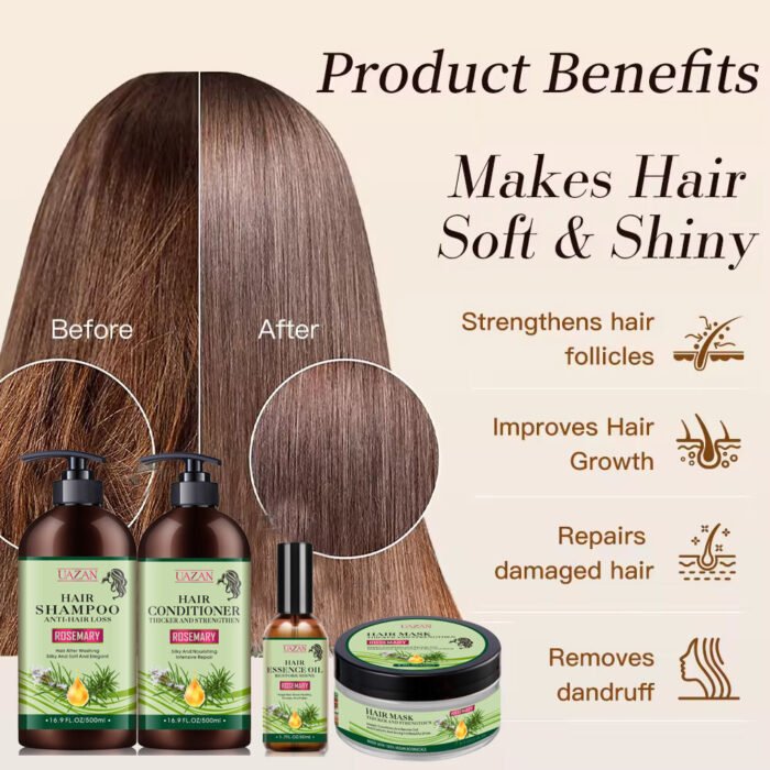 Wholesale UAZAN Professional Hair Treatment Growth Products Set Rosemary Hair Mask Shampoo And Conditioner Hair Serum Oil - Image 4