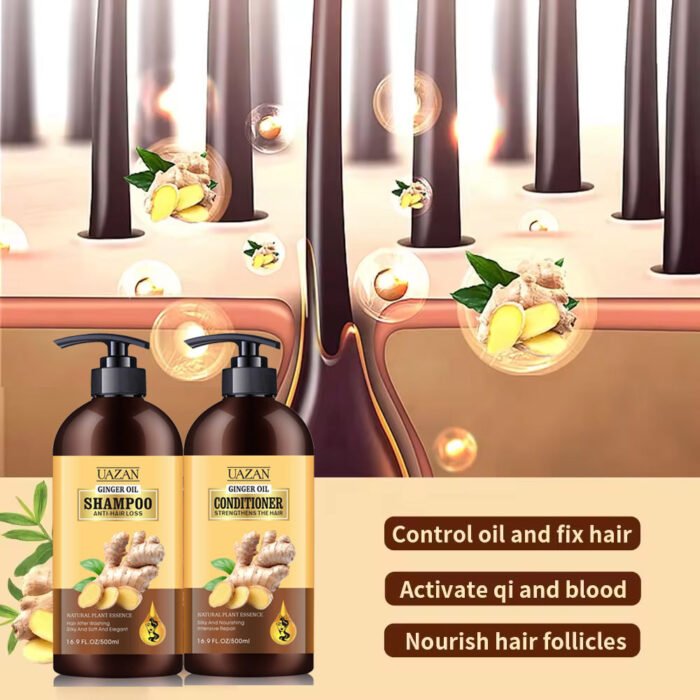 Wholesale UAZAN Custom Organic Herbal Deep Moisture Anti Hair Loss Dandruff Ginger Hair Regrowth Shampoo And Conditioner - Image 5