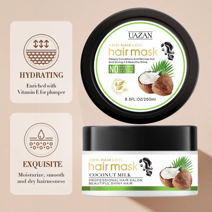 Wholesale UAZAN Private Label Organic Vegan Coconut Hair Mask Hydrating Moisturizing Keratin Cream Smooth Herbal Hair Treatment Hot Selling - Image 4