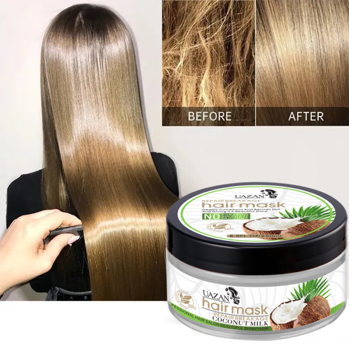 Wholesale UAZAN Private Label Organic Vegan Coconut Hair Mask Hydrating Moisturizing Keratin Cream Smooth Herbal Hair Treatment Hot Selling - Image 5