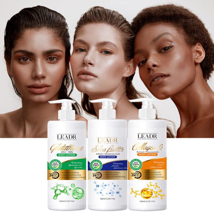 Wholesale LEADR OEM Organic Moisturizer Body Lotion for Dry Skin Whole Body Whitening Half Cast Hyaluronic Acid Collagen Hydrating Black Women