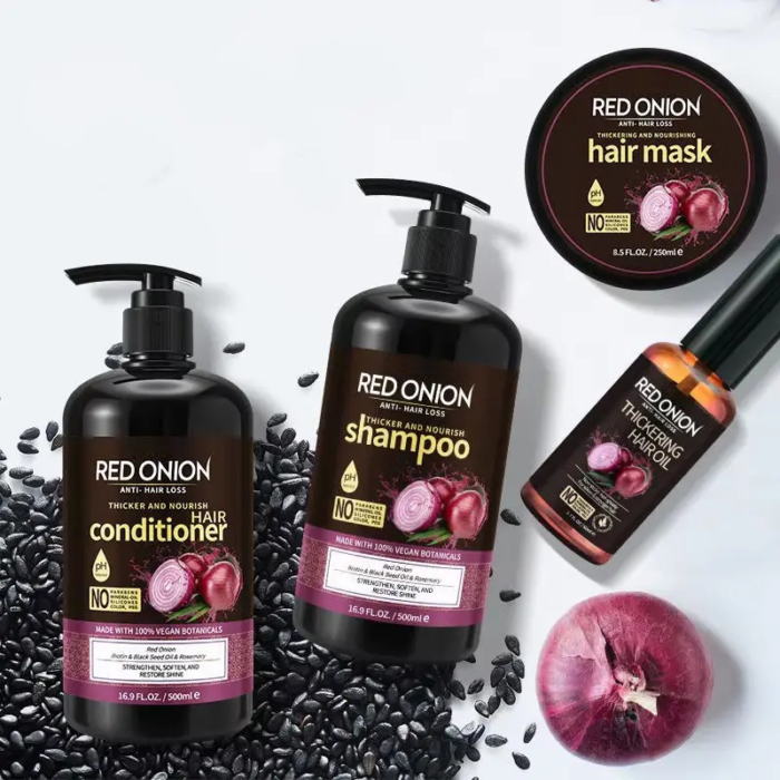 Hot Products Natural Red Onion Biotin Shampoo and Conditioner Set Anti-Dandruff Repair and Hair Regrowth Cream Product - Image 2