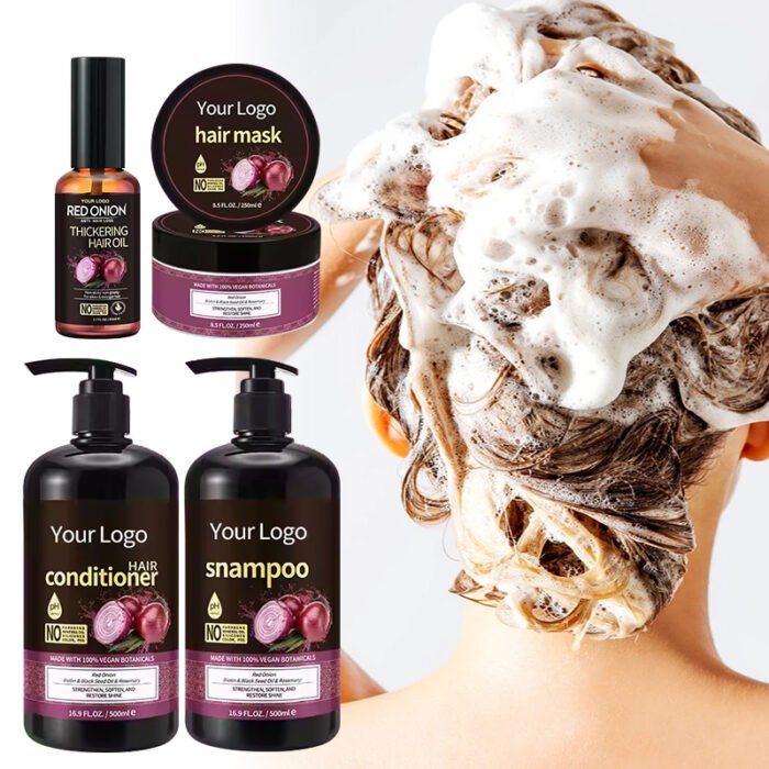 Hot Products Natural Red Onion Biotin Shampoo and Conditioner Set Anti-Dandruff Repair and Hair Regrowth Cream Product